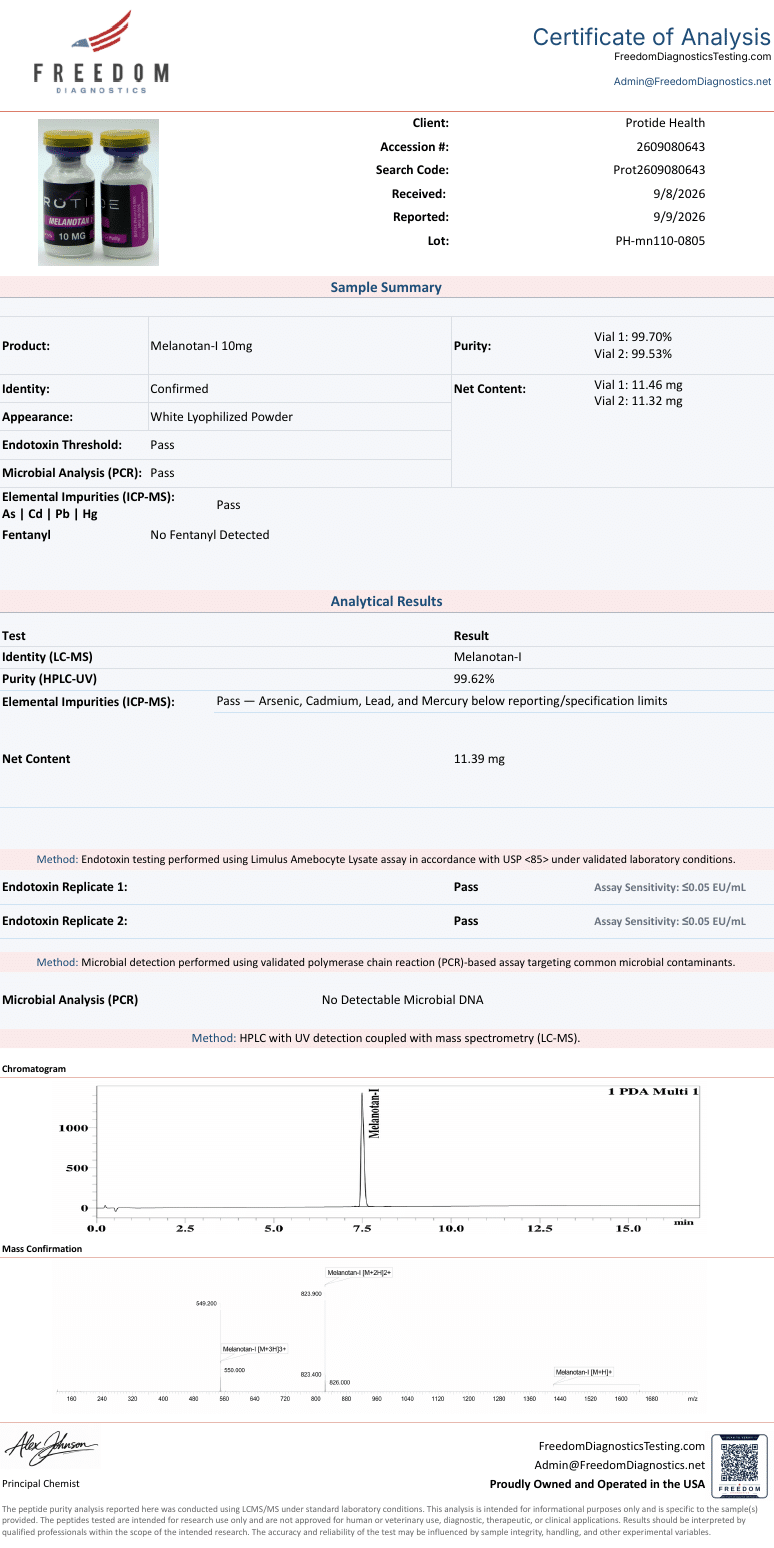 Melanotan-1 10mg certificate of analysis (manufacturer COA)